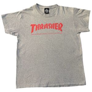 Thrasher Skateboard Magazine Gray T-Shirt Classic Red Logo Skate Streetwear Sz L